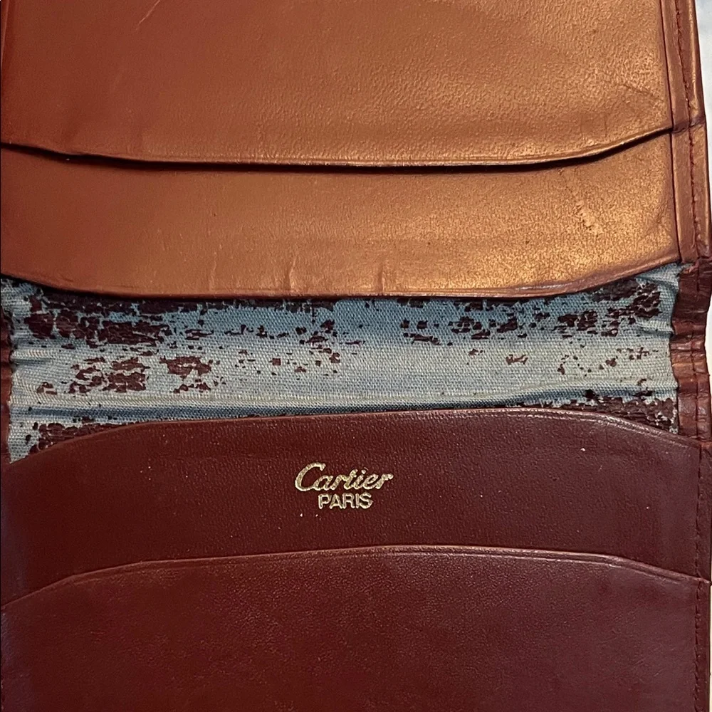 Cartier Burgundy Leather Card Holder with Gold Corner